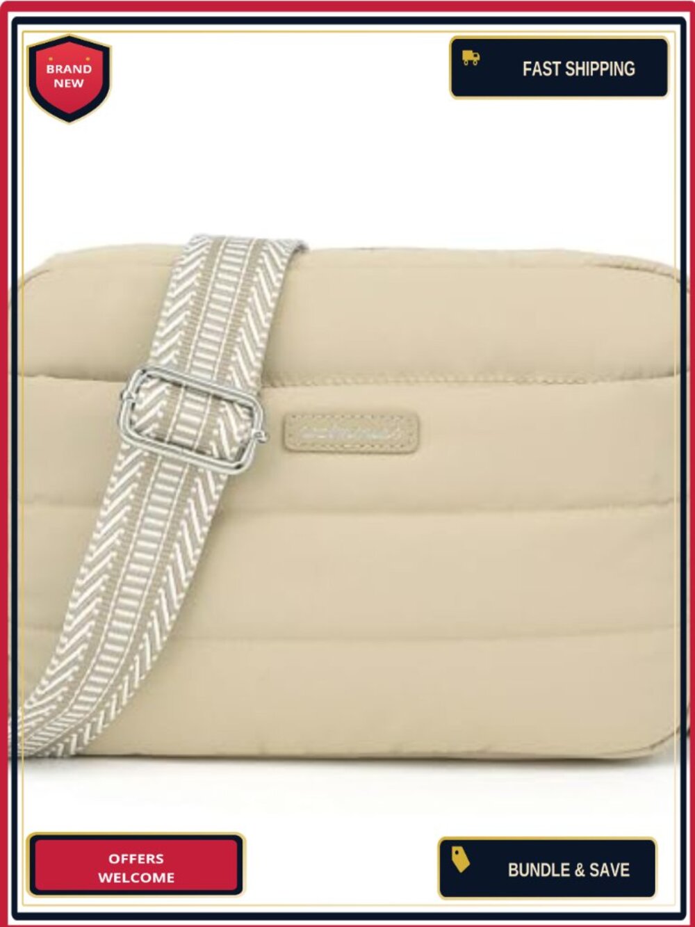 Puffer Crossbody Bag Quilted Nylon with Guitar Strap
